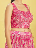 Beautiful Pink Mirror Work Chinon Reception Wear Lehenga Choli
