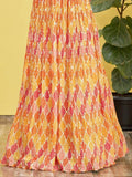 Sunshine Yellow Mirror Work Chinon Haldi Wear Lehenga Choli