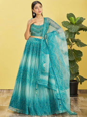 Beautiful Blue Mirror Work Organza Wedding Wear Lehenga Choli