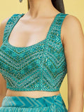 Beautiful Blue Mirror Work Organza Wedding Wear Lehenga Choli