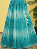 Beautiful Blue Mirror Work Organza Wedding Wear Lehenga Choli