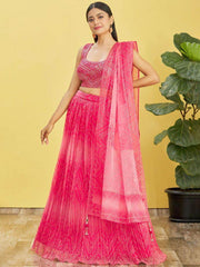Gorgeous Pink Mirror Work Organza Reception Wear Lehenga Choli