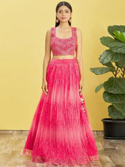 Gorgeous Pink Mirror Work Organza Reception Wear Lehenga Choli