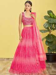 Gorgeous Pink Mirror Work Organza Reception Wear Lehenga Choli