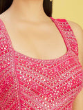Gorgeous Pink Mirror Work Organza Reception Wear Lehenga Choli
