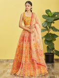 Bright Yellow Mirror Work Organza Function Wear Lehenga Choli