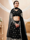 Seductive Black Zari Work Georgette Reception Wear Lehenga Choli