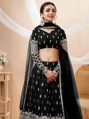 Seductive Black Zari Work Georgette Reception Wear Lehenga Choli