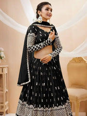Seductive Black Zari Work Georgette Reception Wear Lehenga Choli