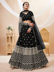 Seductive Black Zari Work Georgette Reception Wear Lehenga Choli