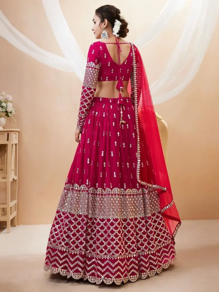 Mesmerizing Dark Pink Sequins Work Georgette Bridesmaid Lehenga Choli