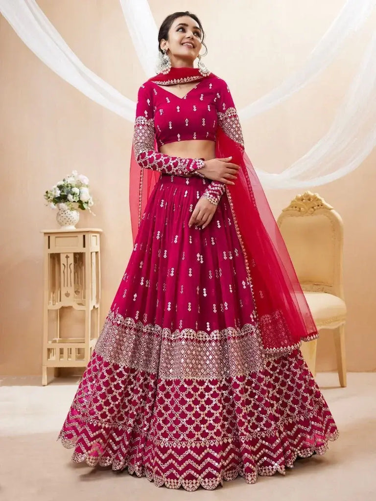 Mesmerizing Dark Pink Sequins Work Georgette Bridesmaid Lehenga Choli