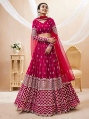 Mesmerizing Dark Pink Sequins Work Georgette Bridesmaid Lehenga Choli