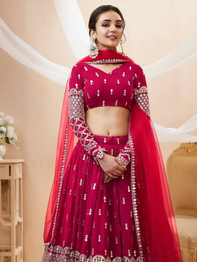 Mesmerizing Dark Pink Sequins Work Georgette Bridesmaid Lehenga Choli