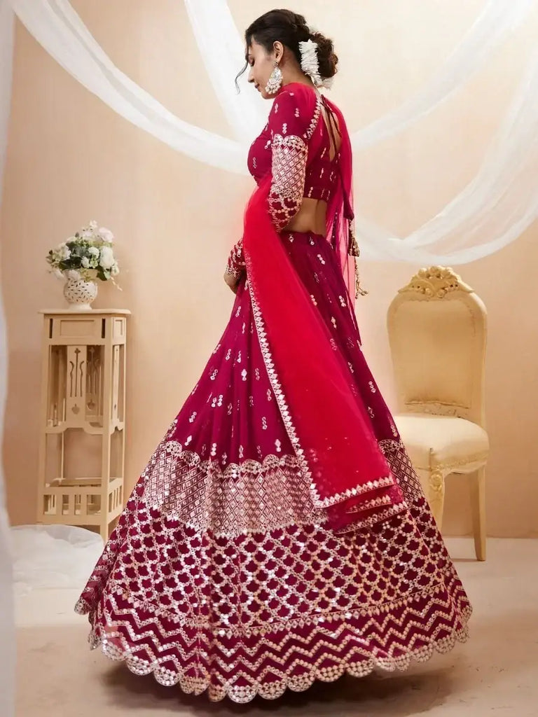 Mesmerizing Dark Pink Sequins Work Georgette Bridesmaid Lehenga Choli