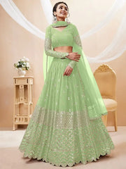 Attractive Pastel Green Sequins Work Georgette Lehenga Choli