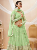 Attractive Pastel Green Sequins Work Georgette Lehenga Choli