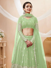 Attractive Pastel Green Sequins Work Georgette Lehenga Choli