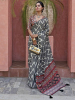 Captivating Black Digital Printed Crepe Event Wear Saree With Blouse