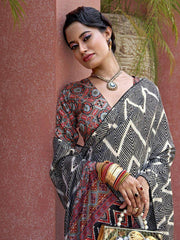 Captivating Black Digital Printed Crepe Event Wear Saree With Blouse