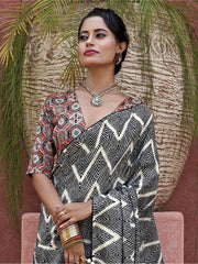 Captivating Black Digital Printed Crepe Event Wear Saree With Blouse