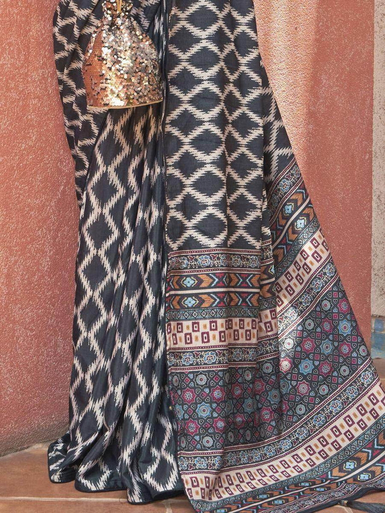 Embrace Grey Digital Printed Crepe Festivities Saree & Blouse