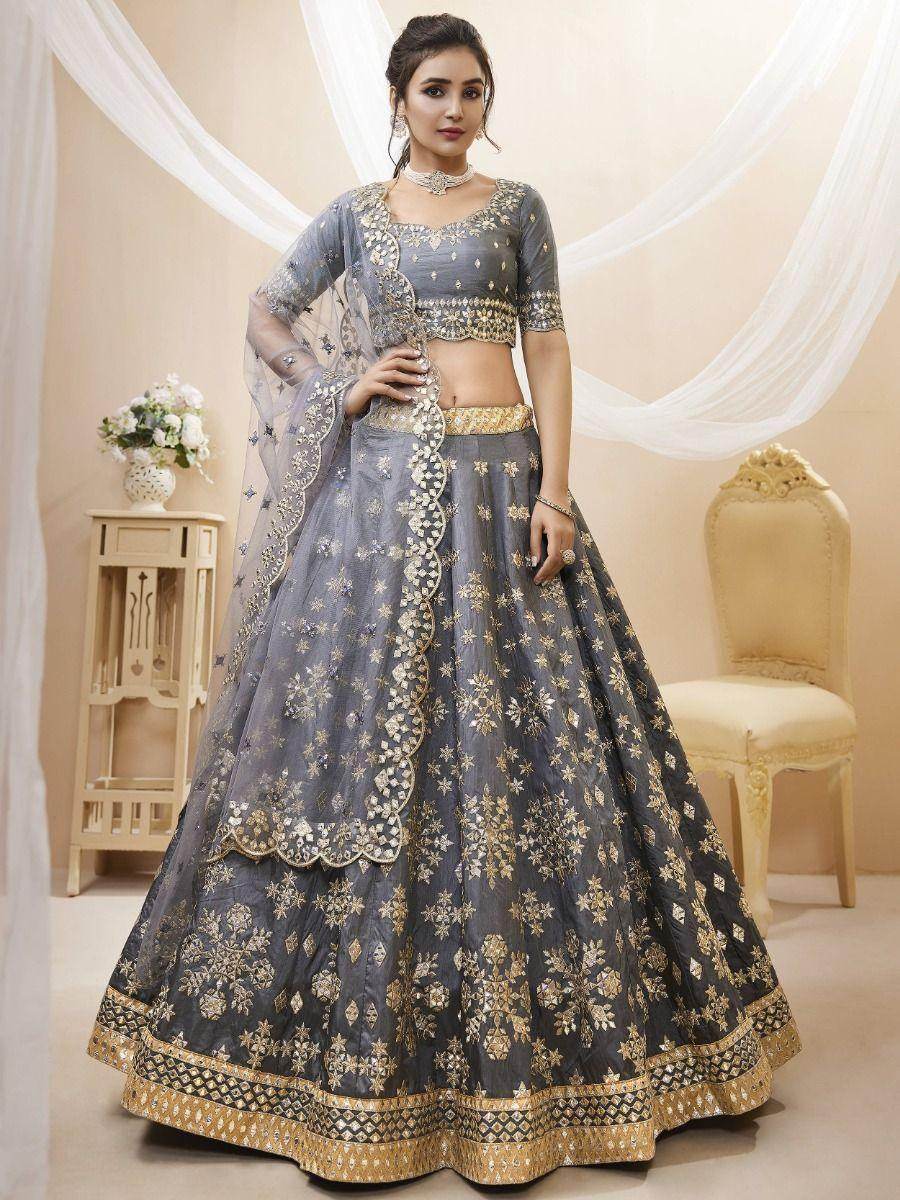 Marvelous Grey Embroidered Art Silk Engagement Wear Lehenga Choli