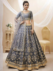 Marvelous Grey Embroidered Art Silk Engagement Wear Lehenga Choli