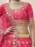 Outstanding Pink Zari Work Art Silk Reception Wear Lehenga Choli