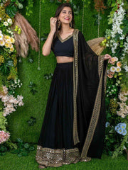 Dazzle Black Zari Embroidered Georgette Festival Wear Lehenga Choli