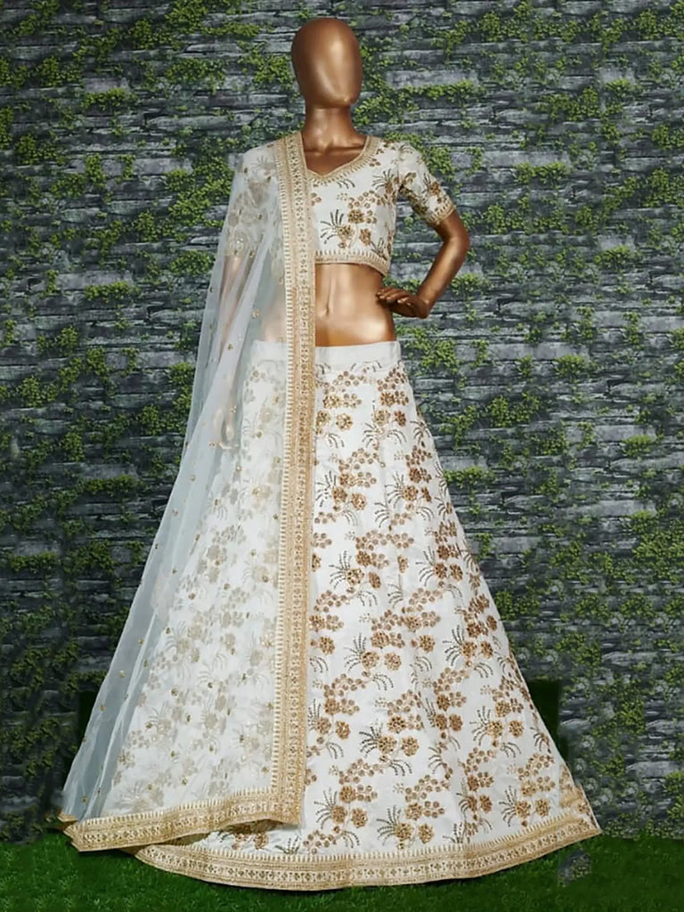 Sabyasachi Off-White Embroidered Heavy Silk Wedding Lehenga Choli