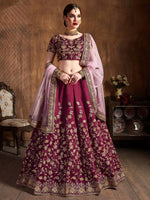 Maroon Sequins Raw Silk Bridal Lehenga Choli With Pink Dupatta