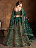 Bottle Green Sequins Raw Silk Wedding Lehenga Choli With Dupatta
