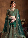 Bottle Green Sequins Raw Silk Wedding Lehenga Choli With Dupatta