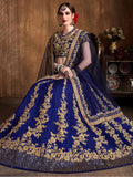Navy Blue Embroidery Raw Silk Wedding Lehenga Choli With Dupatta