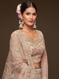 Ravishing Beige Embroidered Soft Net Ceremony Wear Lehenga Choli