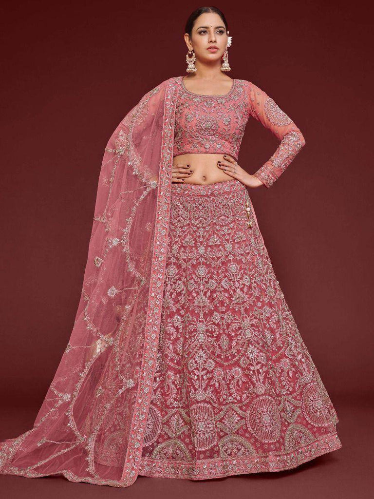 Captivating Pink Embroidered Soft Net Event Wear Lehenga Choli