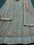 Exquisite Sky-Blue Dori Work Soft Net Ceremony Wear Lehenga Choli