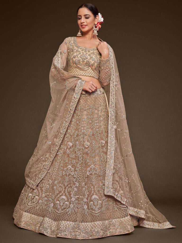 Gorgeous Beige Embroidered Soft Net Occasion Wear Lehenga Choli