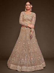 Gorgeous Beige Embroidered Soft Net Occasion Wear Lehenga Choli