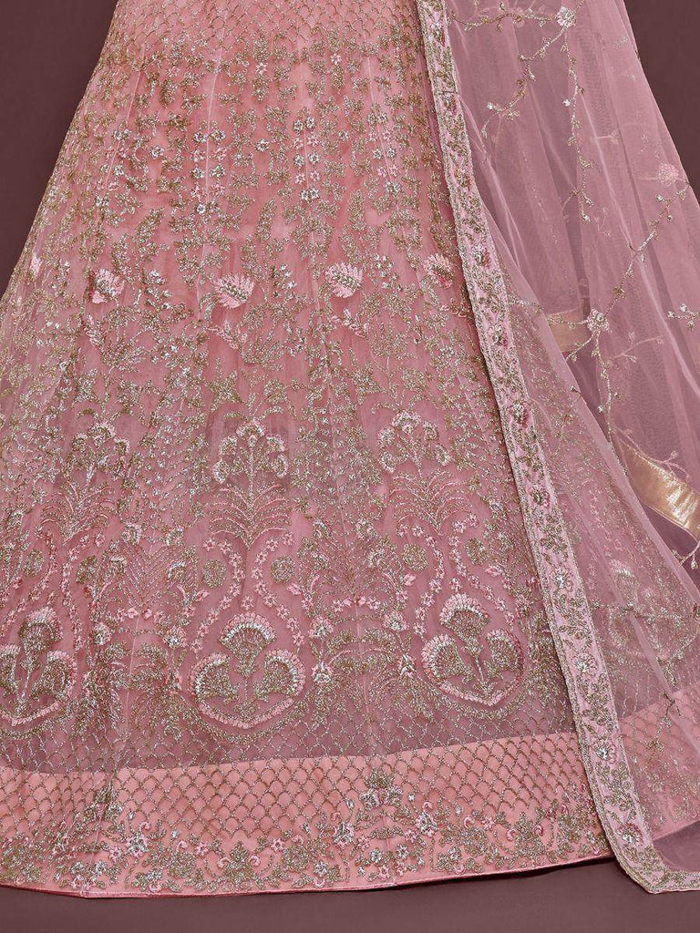 Enchanting Light Pink Embroidered Soft Net Wedding wear Lehenga Choli
