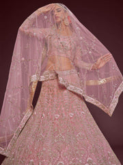 Enchanting Light Pink Embroidered Soft Net Wedding wear Lehenga Choli