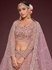 Enchanting Light Pink Embroidered Soft Net Wedding wear Lehenga Choli