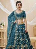 Irresistible Blue Zari Work Art Silk Wedding Wear Lehenga Choli