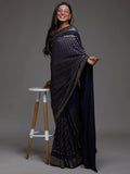 Adorable Navy Blue Sequins Georgette Party Wear Saree With Blouse