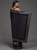 Adorable Navy Blue Sequins Georgette Party Wear Saree With Blouse