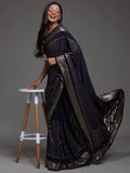 Adorable Navy Blue Sequins Georgette Party Wear Saree With Blouse
