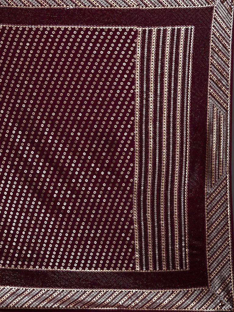 Precious Maroon Sequins Georgette Cocktail Party Wear Saree