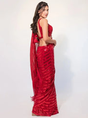 Exquisite Red Sequins Georgette Festival Wear Saree With Blouse