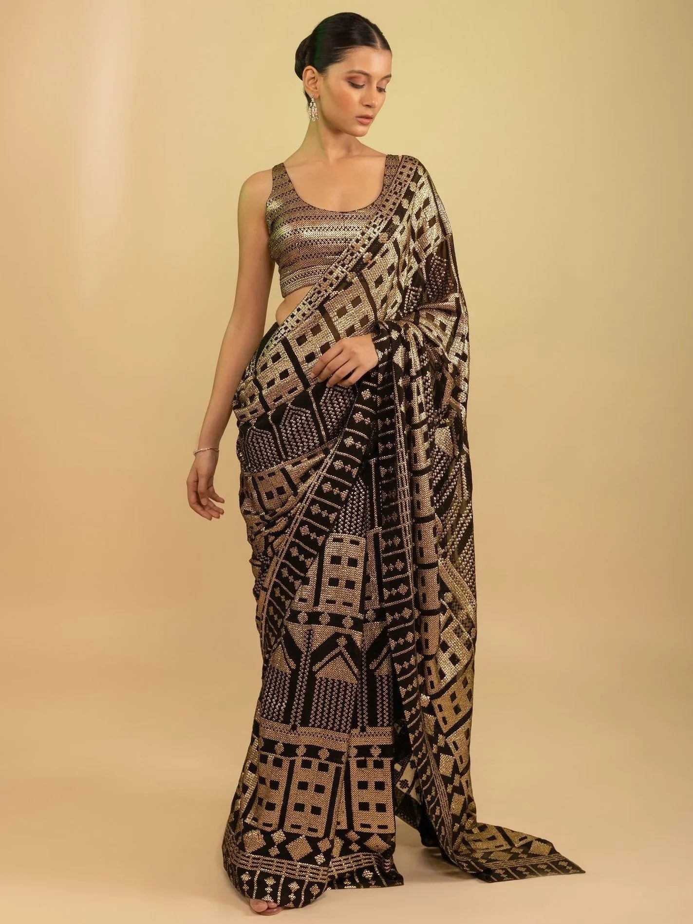 Enchanting Black Sequins Georgette Event Wear Saree With Blouse